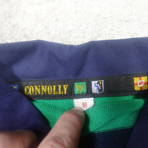 Connolly Ireland Rugby Shirt Mens Medium Blue Green White Striped Collared - Picture 3 of 5